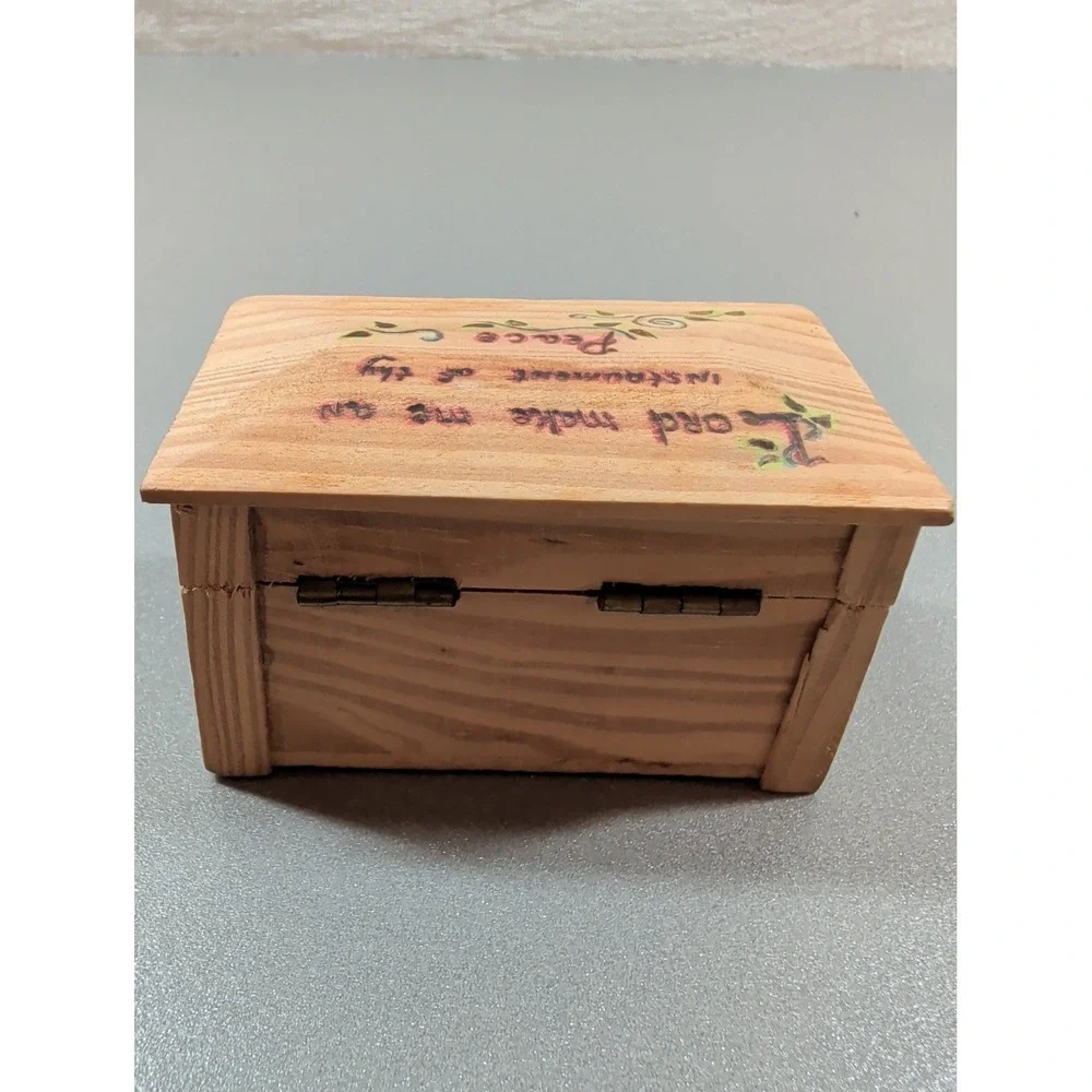 Handmade‎ Wooden Trinket Box Lord Make Me An Instrument Of Thy Peace Rel Gift